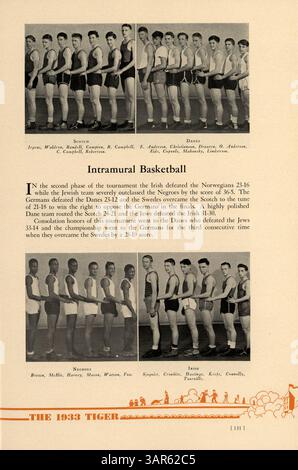 Das „Tiger“ Jahrbuch 1933 erfasst die Studenten, Lehrkräfte, Leichtathletik und Vereine des South High Year 1932-1933 und beleuchtet die afroamerikanische Geschichte. Stockfoto