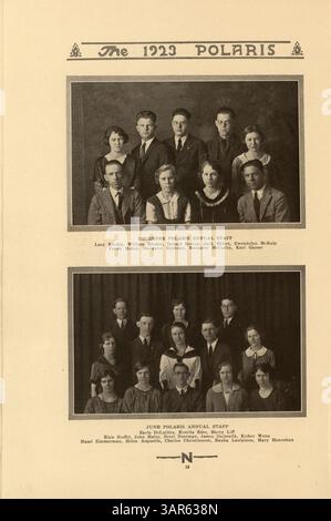 Das Jahrbuch „Polaris 1923“ der North High School dokumentiert die Aktivitäten, Schüler, Vereine, Leichtathletik und die afroamerikanische Geschichte des Schuljahres 1922-1923. Stockfoto