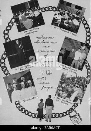 Das Hesperian Yearbook 1952 der West High School erfasst die wichtigsten Momente des Schuljahres 1951-1952, darunter Schülerporträts, Lehrerprofile, sportliche Veranstaltungen und Vereinsaktivitäten. Stockfoto