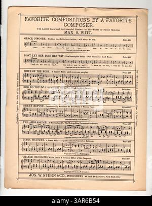 Dieses Lied, das als „Latest by the Girl Who Writte Sweet Rosie O’Grady“ gelistet ist, enthält eine Werbung auf der Innenseite des Covers mit musikalischen Ausschnitten aus verschiedenen Liedern, die von Jos veröffentlicht wurden. W. Stern. Der Song ist Miss Lottie Gilson gewidmet und enthält Werbung für andere Songs wie Wish Daddy Good-Luck Today und Take Back Your Gold. Auf der Rückseite sind Musikausschnitte von Monroe H. Rosenfeld zu sehen. Stockfoto