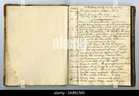 The Eliza G. Randolph Post Collection, Band 10, Memorandum Book No. 9, die Jahre 1848 bis 1850 abdecken. Dieser Band dokumentiert das tägliche Leben auf einer Farm im Pulaski County, Illinois, und den Umzug der Familie nach Mount Morris, Ogle County, Illinois. Stockfoto