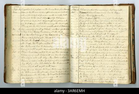 Die Eliza G. Randolph Post Collection, Band 10, Memorandum Book No. 9 (1848–1850) gibt einen detaillierten Bericht über das Leben der Familie Randolph auf ihrer Farm in Pulaski County, Illinois, vom 1. Januar bis 12. November 1848 und ihren späteren Umzug nach Mount Morris, Ogle County, Illinois. Stockfoto