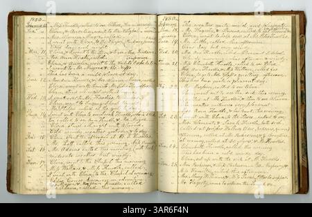 Die Eliza G. Randolph Post Collection, Band 10, Memorandum Book No. 9 (1848–1850) bietet vom 1. Januar bis 12. November 1848 Einblicke in das Leben auf einer Farm im Pulaski County, Illinois. Das Buch beschreibt auch den Umzug der Familie nach Mount Morris, Ogle County, Illinois, ab dem 13. November 1848. bis 1850. Stockfoto