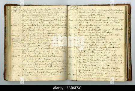 Dieser Eintrag aus der Eliza G. Randolph Post Collection, Band 10, Memorandum Book No. 9, umfasst den Zeitraum vom 1. Januar bis 12. November 1848 und dokumentiert die täglichen Aktivitäten der Familie Randolph auf ihrer Farm im Pulaski County, Illinois, bevor sie Ende 1848 nach Mount Morris, Ogle County, Illinois, zog. Stockfoto