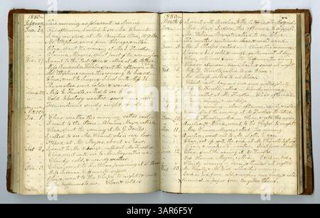 Die Eliza G. Randolph Post Collection, Band 10, Memorandum Book No. 9 (1848–1850) beschreibt das Leben auf der Farm der Familie Randolph im Pulaski County (Illinois) im Jahr 1848 und folgt ihrem Umzug nach Mount Morris (Ogle County, Illinois) Ende 1848 bis 1850. Stockfoto