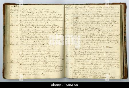 Die Eliza G. Randolph Post Collection, Band 10, Memorandum Book No. 9 (1848-1850) beschreibt das tägliche Leben vom 1. Januar bis 12. November 1848 auf einer Farm in Pulaski County, Illinois, und dokumentiert den Umzug der Familie nach Mount Morris, Ogle County, Illinois, vom 13. November 1848. bis 1850. Stockfoto