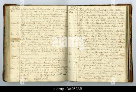 Band 10 der Eliza G. Randolph Post Collection, Memorandum Book No. 9, umfasst die Jahre 1848–1850 und beschreibt das tägliche Leben der Familie Randolph auf ihrer Farm im Pulaski County, Illinois, gefolgt von ihrem Umzug nach Mount Morris, Ogle County, Illinois. Stockfoto