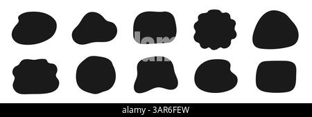 Runde Form-Set in organischer Form. Abstrakter Rahmen für flüssige organische Blob-Kurve im Hintergrund. Kritzeln Sie abstrakte Flüssigkeitstrümpfe, gewellte andere Form. Weicher Hintergrund mit rundem ovalem Muster. Vektorabbildung Stock Vektor