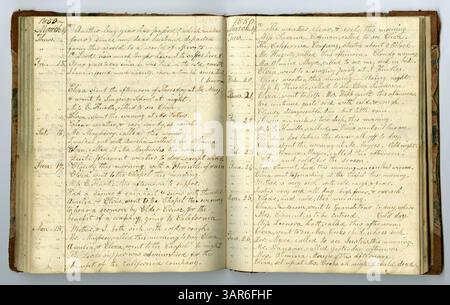 Dieser Band der Eliza G. Randolph Post Collection enthält ein Memorandum-Buch über den Zeitraum vom 1. Januar bis 12. November 1848, in dem die tägliche Routine auf der Randolph Farm im Pulaski County, Illinois, und deren späterer Umzug nach Mount Morris, Ogle County, Illinois, Ende 1848 dokumentiert wird. Stockfoto