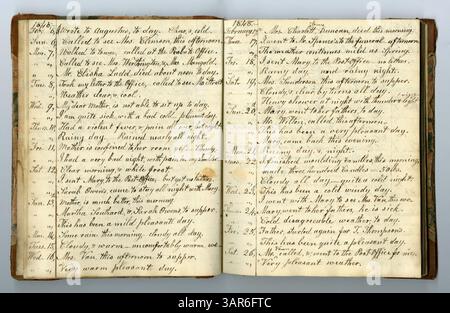 The Eliza G. Randolph Post Collection, Band 10, Memorandum Book No. 9, die Jahre 1848 bis 1850 abdecken. Dieser Band dokumentiert das tägliche Leben auf einer Farm im Pulaski County, Illinois, und den Umzug der Familie nach Mount Morris, Ogle County, Illinois. Stockfoto