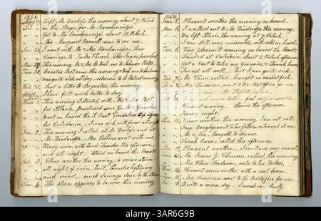 Die Eliza G. Randolph Post Collection, Band 10, Memorandum Book No. 9 (1848–1850) enthält detaillierte Berichte über das Leben der Familie Randolph auf einer Farm im Pulaski County, Illinois, von Januar bis November 1848. Sie beschreibt auch ihren Umzug nach Mount Morris, Ogle County, Illinois, von November 1848 bis 1850. Stockfoto