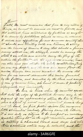 John O’Keefes Manuskriptrede, die am 4. Juli 1897 gehalten wurde, konzentriert sich auf die historische Bedeutung Amerikas und der Entwicklung des Landes. Die Rede in Russell, Iowa, reflektiert die amerikanische Identität. Stockfoto