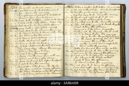Band 10 der Eliza G. Randolph Post Collection mit dem Titel Memorandum Book No. 9 dokumentiert das Leben der Familie Randolph auf dem Bauernhof in Pulaski County, Illinois, und ihren Umzug nach Mount Morris, Ogle County, Illinois, in den Jahren 1848–1850. Stockfoto