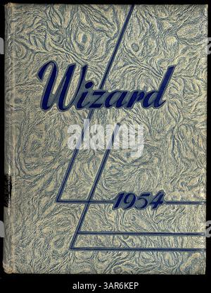 Das Edison Yearbook 1954 mit dem Titel Wizard dokumentiert die wichtigsten Momente aus dem Schuljahr 1953-1954 und dokumentiert Schüler, Lehrer, Vereine, Leichtathletik, und Veranstaltungen an der Edison High School. Stockfoto