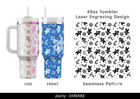 Unnaives weihnachtliches Muster. Nahtlose Lasergravur für 40-ml-Becher. Volle Becherfolie. Vektorabbildung. Stock Vektor
