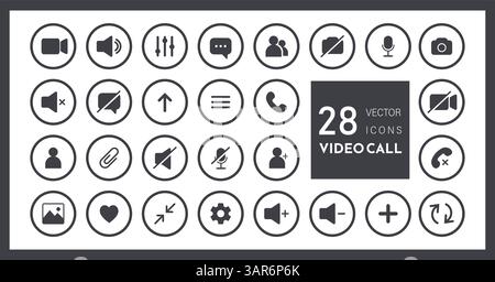 Symbol Videocall. Sammlungsschaltflächen für die Video-Chat-Schnittstelle. Minimalistische einfache Umrisssymbole. Vektorillustration isoliert auf weißem Hintergrund Stock Vektor
