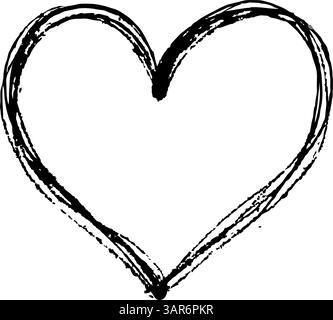 Schwarzes, handgezeichnetes Herz mit rauen Strichen, ungleichmäßiger Textur, auf weißem Hintergrund. Konzept von Liebe, Einfachheit und Minimalismus. Valentinstag Stock Vektor
