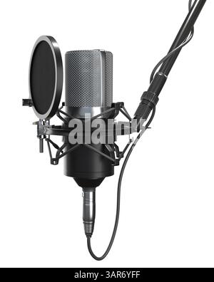 Professionelles Studiomikrofon mit Pop-Filter auf transparentem Hintergrund 3D Stockfoto