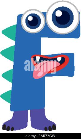 Bunte Vektor-Illustration eines Monsterthemas Buchstaben F mit großen Augen und verspieltem Ausdruck. Auffällige Farben und Cartoon-Style Stock Vektor