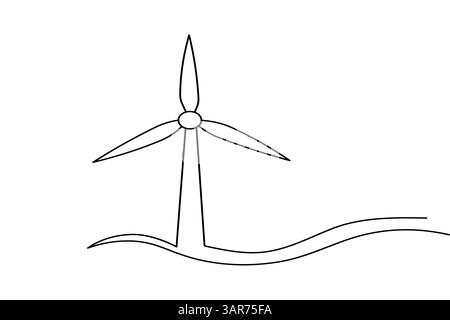 Durchgehende einzeilige Zeichnung der Windturbine und minimalistischer Stil isolieren das Symbol des Konturvektors Stock Vektor