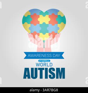 Welt Autismus Bewusstsein Tag mit buntem Puzzle Herz Design, Vektor Illustration Stock Vektor