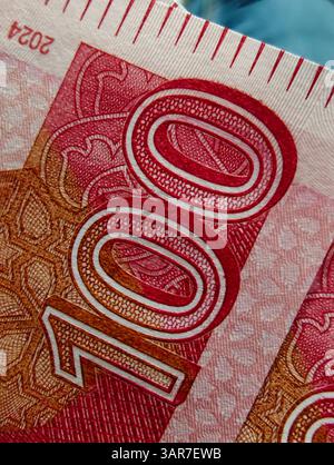Close Look Hundred (100) Rupien Banknote in pakistanischer Währung Stockfoto