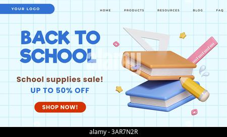 Back-to-School-Notizbücher und Tools für Verkaufsaktionen, Vektorillustration Stock Vektor