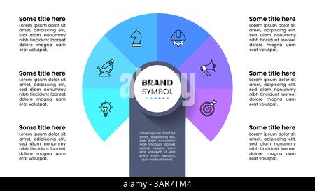 Infografik-Vorlage mit Symbolen und 6 Optionen oder Schritten. Kreis. Kann für Workflow-Layout, Diagramm, Banner, webdesign verwendet werden. Vektorgrafik Stock Vektor