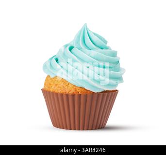 Festlicher Cupcake mit geschwungenem Frosting. Perfekt für Geburtstagsfeiern oder besondere Anlässe Stockfoto