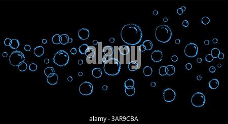 Seifenblasen im Zeichentrickstil. Eine Schaumprobe mit runden Formen in blauem Pastellfarben. Vektor-Holzkohle-Illustration einer Karte mit Shampoo oder Trinkschaum Stock Vektor