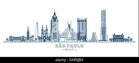 Sao Paulo City Wahrzeichen Gebäude Linie Art Vektor Design, Brasilien. Stock Vektor