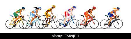Weibliche Radfahrer, internationale Frauen Radrennen bunte Vektor-Illustration. Stock Vektor