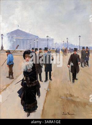 Jean Beraud, Szene vom Place de La Concorde (Paris), Ölgemälde auf Leinwand, 1875 Stockfoto