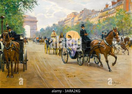 Jean Beraud, Scène Sur Les Champs-Elysées (Paris), Ölgemälde auf Tafel, um 1890 Stockfoto
