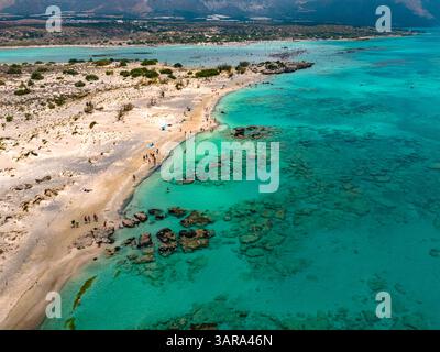 Luftaufnahme des Elafonisi-Strandes in der Gemeinde Kissamos in der Region Chania, Kreta, Griechenland Stockfoto