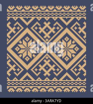 Ukrainisches Randmuster-Element. Schablone für Blockdruck oder Tätowierung. Einrichtung mit geometrischem Blumenmuster. Stock Vektor