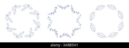 Mediterrane blaue Olivenzweige, kreisförmiges Rahmenset Stock Vektor
