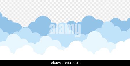 Weiße und blaue Wolken auf transparentem Hintergrund. Realistischer Hintergrund, bewölkter Himmel. Stock Vektor