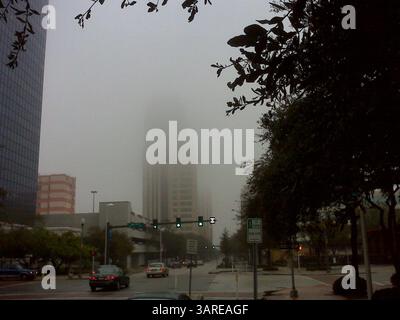 22. Januar 2010 - St. Petersburg, Florida, USA - Nebel in der Innenstadt von St. Petersburg verbirgt die Spitze des Bank of America-Gebäudes, Freitag, 22. Januar 2010. Foto von Karen Pryslopski. (Kreditbild: © St. Petersburg Times/ZUMApress.com) Stockfoto