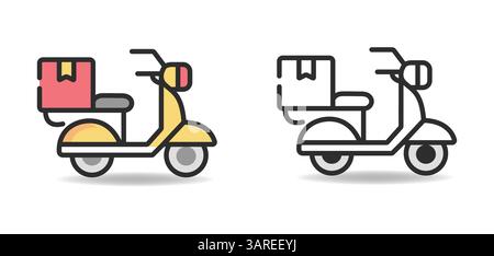 Symbol für Roller-Lieferung, Piktogramm flach umrissenes Design für Apps und Websites, isoliert auf weißem Hintergrund, Vektor-Illustration Stock Vektor