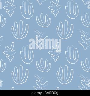 Nahtloses Seetang-Silhouette auf weißem Hintergrund. Handgezeichnete Doodle-Illustration. Unterwasserleben Sommerurlaub. Blaue Algen, Algen Stock Vektor