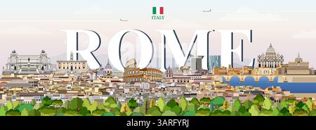 Bunte Vektor-Illustration mit großem Stadtnamen auf dem Hintergrund. Trendiges Reiseposter Stock Vektor