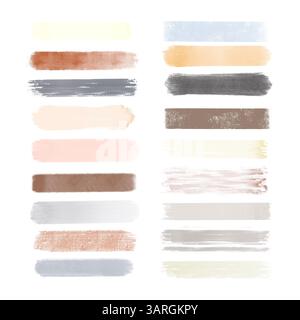 Minimalistische Pastell-Pinselstrich-Sammlung mit neutralen Farbflecken und texturierten abstrakten Designelementen Stockfoto
