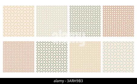 Truchet-Kollektion mit dünnen, runden Formen und nahtlosen Mustern. Moderner Stil mit geometrischen Mosaikmustern und abgerundeten Linien. Modernes, neigbares Infin Stock Vektor