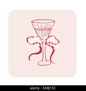 Rotes Vektorglas mit rotem, skurrilen Bogen und Kirsche Stock Vektor