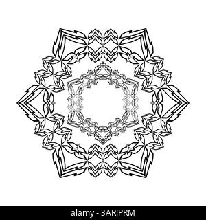 Einfache Mandala-Blume, Schwarzes geometrisches Muster, Ausmalseite auf weißem Hintergrund Stock Vektor