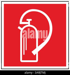 Weißes Feuerlöschsymbol auf rotem Hintergrund, das den Standort der Brandschutzausrüstung anzeigt Stock Vektor