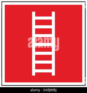 Fluchtwegsignal mit weißem Leitersymbol auf rotem Hintergrund, das die Strategie für den Notausstieg anzeigt Stock Vektor