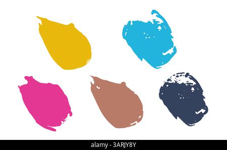 Sammlung von freihändig gezeichneter Grungy-Farbe, Pinsel, Pinsel, Striche, Punkte und Linien. Schmutzige künstlerische Designelemente. Farbenfrohe Vektorillustration Stock Vektor