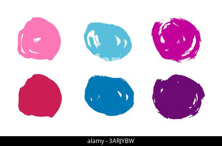 Sammlung von freihändig gezeichneter Grungy-Farbe, Pinsel, Pinsel, Striche, Punkte und Linien. Schmutzige künstlerische Designelemente. Farbenfrohe Vektorillustration Stock Vektor